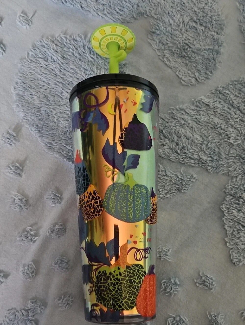 2024 Starbucks Halloween Pumpkin Iridescent Tumbler with Green Straw